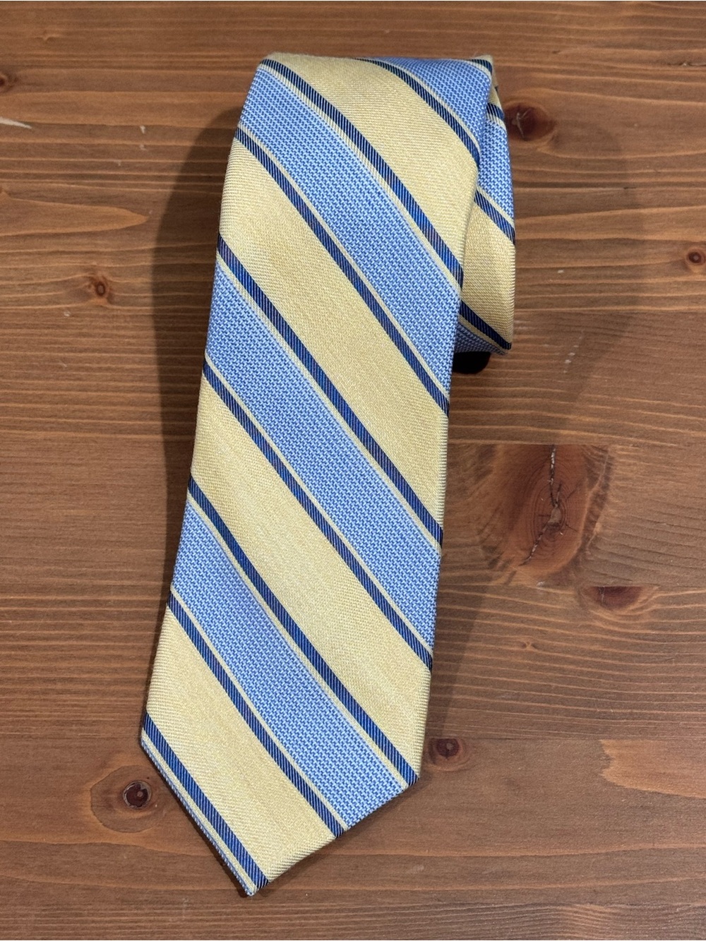 Chaps Classic Striped Silk Tie - Yellow & Light Blue